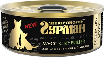 219201003 Корм влажный для кошек и котят Четвероногий гурман "Golden line Мусс с курицей", 100 г