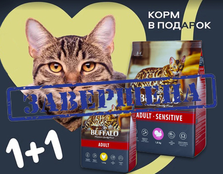 Mr. Buffalo: акция 1 + 1 в подарок на корма для кошек