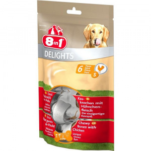 Косточка 8in1 Delights Strong  S прессованная жевательная с куриным мясом, 55гр (0729) фото Косточка 8in1 Delights Strong  S прессованная жевательная с куриным мясом, 55гр (0729) фото