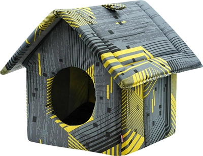 Лежанка (Зооэкспресс) дом изба на молнии "Геометрия" бязь №2 44*40*40 см желто-серый