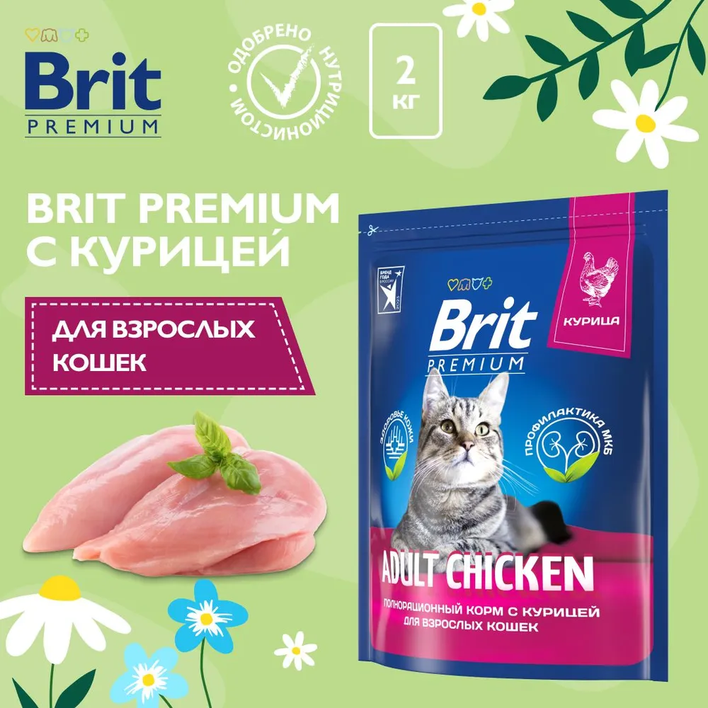 Brit Premium Cat 2кг Adult Chicken курица сухой корм для кошек (5049646),  купить оптом в Москве, цена, характеристики, описание - Симбио - ЗооЛэнд