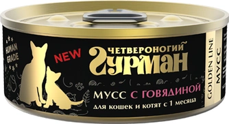 219201001 Корм влажный для кошек и котят Четвероногий гурман "Golden line Мусс с говядиной", 100 г