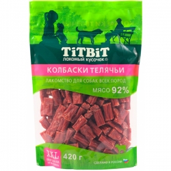 TiTBiT 0,42кг колбаски телячьи для собак всех пород - XXL выгодная упаковка