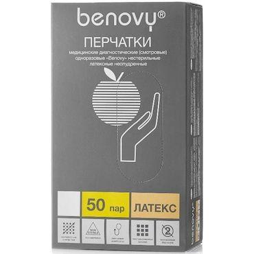 Перчатки латексные смотровые опудренные разм L "Benovy" Перчатки латексные смотровые опудренные разм L "Benovy"