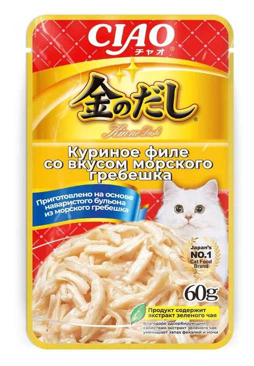 Inaba Ciao Kinnodashi 0,06кг RU207 Куриное филе со вкусом морского гребешка. Дополнительный рацион для кошек фото