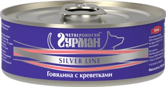211101002 Корм влажный для собак Четвероногий гурман "Silver line Говядина с креветками", 100 г