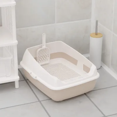 Туалет (Zoo Plast) набор лоток с высокими бортами, сеткой и совком, бежевый (50,5*39*23,5см) фото