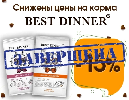 Best Dinner: скидка 15% на избранный ассортимент сухих кормов