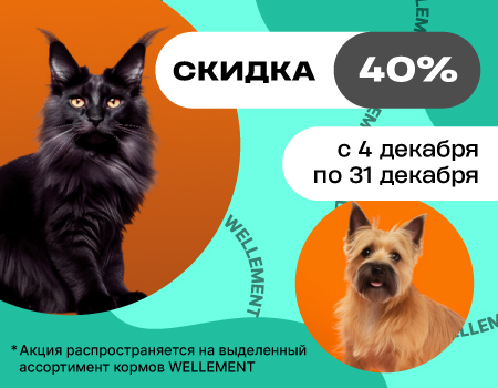 Скидки 40% на корма WELLEMENT для клиентов Симбио Москва Скидки 40% на корма WELLEMENT для клиентов Симбио Москва