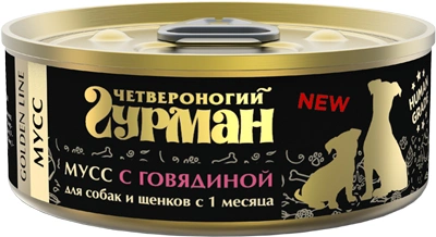 219101001 Корм влажный для собак и щенков Четвероногий гурман "Golden line Мусс с говядиной", 100 г