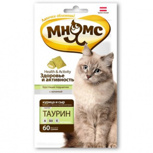Мнямс хрустящие подушечки Здоровье и активность с курицей и сыром д/кошек, 60г фото