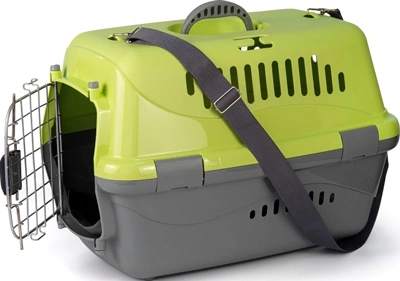 Переноска (Зооэкспресс) 18423 переноска для живот."Турне"L АВИА с металлической дверцей (коврик+ремень) 54.5*36*34 см зеленая