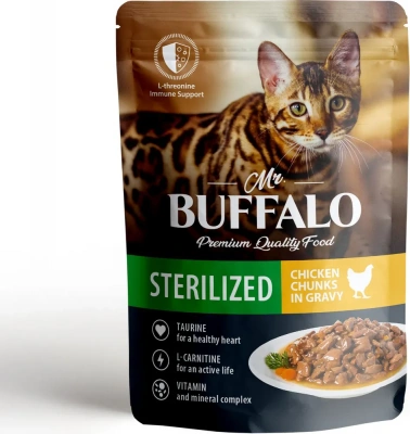 Баффало Mr.Buffalo Adult Sterilized Cat 0,085кг цыпленок в соусе влажный для кошек (790129) фото Баффало Mr.Buffalo Adult Sterilized Cat 0,085кг цыпленок в соусе влажный для кошек (790129) фото