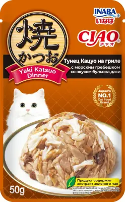 Inaba CIAO Yaki Katsuo Dinner 0,05кг RU704 Тунец Кацуо на гриле с морским гребешком со вкусом бульона даси фото