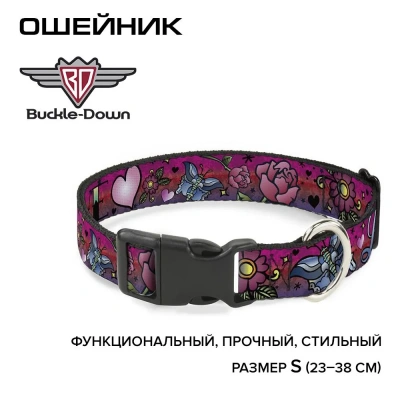 Ошейник (Buckle-Down) Любовь розовый цвет с пластиковой застёжкой 23-38 см фото