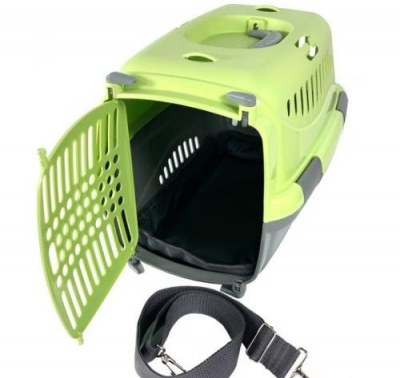 Переноска (Зооэкспресс) 17223 переноска для животных "Турне" S с пластиковой дверцей (коврик + ремень) 42*29*29,5 см зеленая