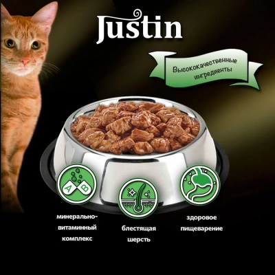 Justin 0,075кг курица в соусе для кошек пауч фото