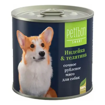 317141003 Корм влажный для собак Petibon Smart "Рубленое мясо с индейкой и телятиной", 240 г