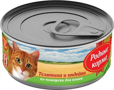 Родные корма 0,1кг телятина и индейка по-пожарски консервы для кошек (135771) фото