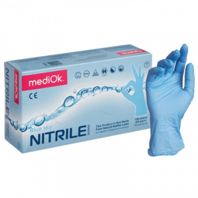 Перчатки (Blue Sail) mediOk смотровые нитриловые, голубой, M (50 пар/упак)