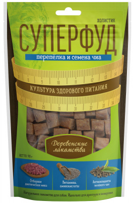 Деревенские лакомства 0,09кг Суперфуд перепелка и семена чиа для собак (711915)                          Деревенские лакомства 0,09кг Суперфуд перепелка и семена чиа для собак (711915)