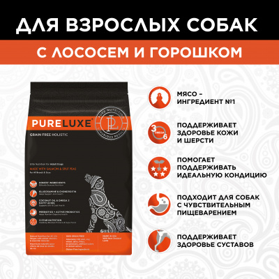 PURELUXE 10,89кг Элитное Питание для собак взрослых с лососем и горошком (940019) PURELUXE 10,89кг Элитное Питание для собак взрослых с лососем и горошком (940019) фото