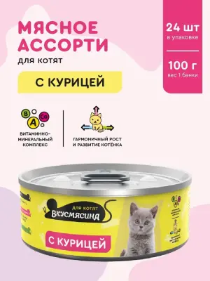 703201002 Корм влажный для котят ВКУСМЯСИНА с курицей, 100 г фото