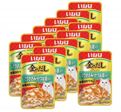 IC-14 Inaba Ciao Kinnodashi 0,06кг*12шт Куриное филе с кацуобуси влажный корм для взрослых кошек (Шоу-бокс) фото