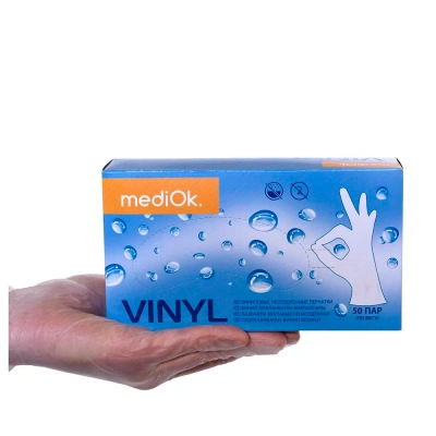 Перчатки mediOk виниловые (Blue Sail) размер L (50 пар/упак)