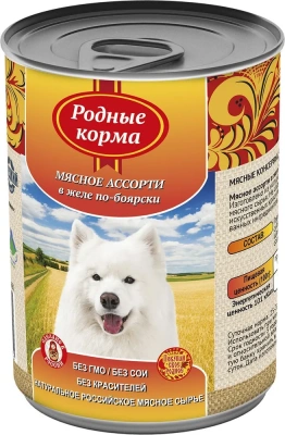 Родные корма 0,97кг Мясное ассорти в желе по-боярски консервы для собак (139472) фото