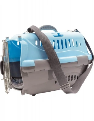 Переноска (Зооэкспресс) 18411 для животных "Турне" L  АВИА с металлической дверцей 54.5*36*34 см голубая