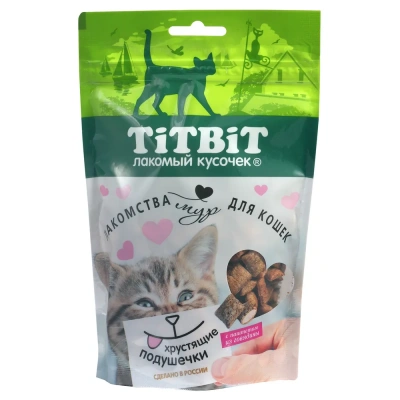 TiTBiT 0,1кг хрустящие подушечки  с паштетом из лосося для кошек TiTBiT 0,1кг хрустящие подушечки  с паштетом из лосося для кошек