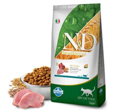 Farmina (Фармина) N&D Low Grain Cat 10кг низкозерновой индейка, спельта, овес и черника сухой для стерилизованных кошек и кастрированных котов