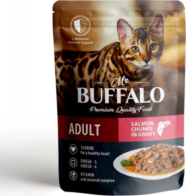 Баффало Mr.Buffalo Adult Hair&Skin Cat 0,085кг лосось в соусе влажный для кошек B304 (790112) фото Баффало Mr.Buffalo Adult Hair&Skin Cat 0,085кг лосось в соусе влажный для кошек B304 (790112) фото