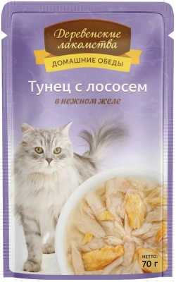 Деревенские лакомства 0,07кг Домашние обеды тунец с лососем в нежном желе для кошек (74500592) фото