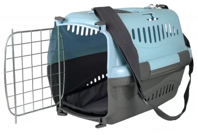 Переноска (Зооэкспресс) 18321 переноска для живот."Турне"L с металлической дверцей (коврик+ремень) 54.5*36*34 см голубая