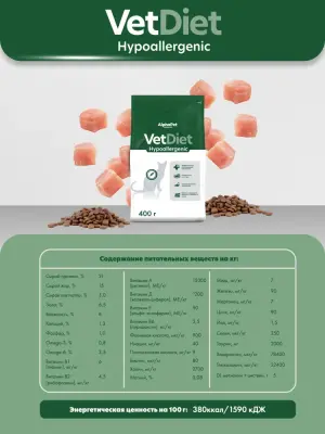 AlphaPet Vet Diet (АльфаПет) 0,4кг Hypoallergenic сухой при пищевой аллергии и непереносимости ингредиентов для кошек (655261) фото AlphaPet Vet Diet (АльфаПет) 0,4кг Hypoallergenic сухой при пищевой аллергии и непереносимости ингредиентов для кошек (655261) фото