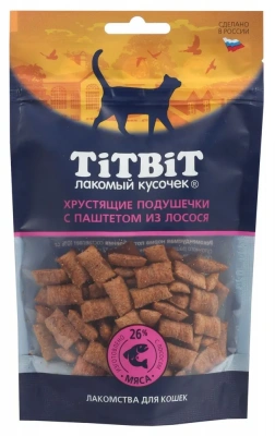 TiTBiT 0,06кг хрустящие подушечки  с паштетом из лосося для кошек  фото