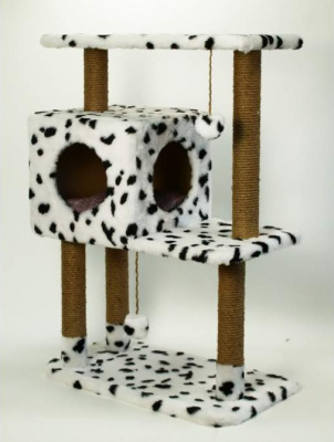 Домик Меридиан когтеточка Квадратный трехэтажный с полкой (65*36*105), далматин, д/кошек