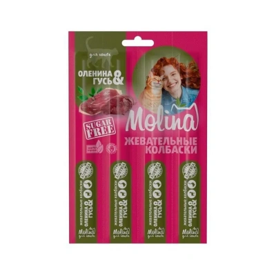 Molina 0,02кг колбаски жевательные для кошек Оленина и гусь уп 4 шт. (2204) фото