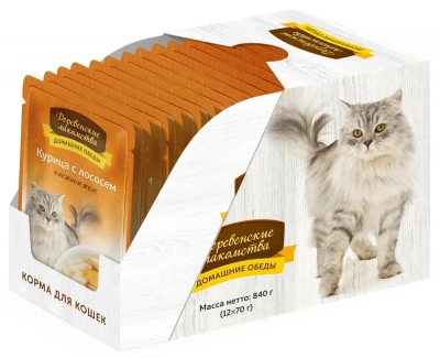 Деревенские лакомства 0,07кг Домашние обеды курица с лососем в желе пауч для кошек (74500639) фото