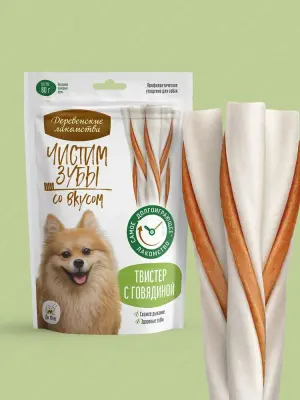 Деревенские лакомства 0,08кг Чистим зубы твистер с говядиной для собак Деревенские лакомства 0,08кг Чистим зубы твистер с говядиной для собак
