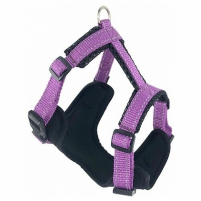 Шлейка (Зооэкспресс) 5814 C FRESH LINE L с ручкой, неопрен, капрон, сетка, ОГ 70-80 см,черная с сиреневым