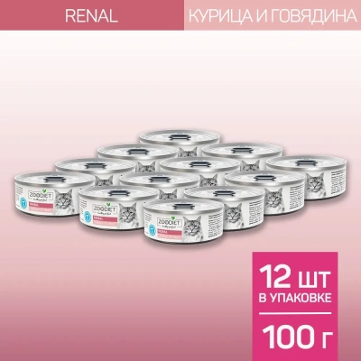 Четвероногий гурман 0,1кг Zoodiet Renal Курица с говядиной для кошек, поддерж. функции почек (233277) фото