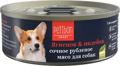 317101002 Корм влажный для собак Petibon Smart "Рубленое мясо с ягненком и индейкой", 100 г
