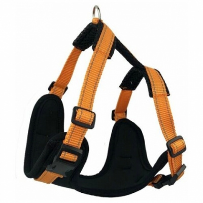 Шлейка (Зооэкспресс) 5812 А FRESH LINE S с ручкой, неопрен, капрон,сетка,ОГ 50-60 см,черная с апельсиновым