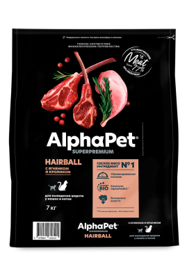 AlphaPet Superpremium (АльфаПет) 7кг с ягненком и кроликом для вывода шерсти сухой для кошек (656121) фото