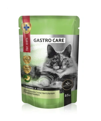 Секрет (Secret For Pets) Gastro care 0,085кг кусочки с говядиной в соусе для чувствительного пищеварения пауч для кошек фото