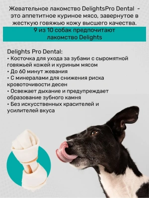 Косточка (8in1) Delights Pro Dental  S для чистки зубов с курицей 11см, 35гр (2625) фото Косточка (8in1) Delights Pro Dental  S для чистки зубов с курицей 11см, 35гр (2625) фото