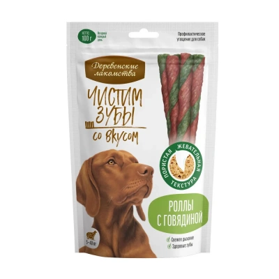 Деревенские лакомства 0,1кг Чистим зубы роллы с говядиной для собак фото